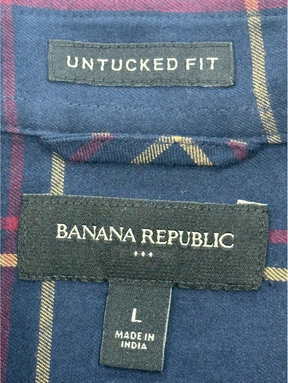 Banana Republic Checked Untucked Fit Button Up Blue Men L